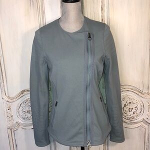 Athleta Beautiful Dusty Green Moto Style Long Sleeve Sport Jacket Size M